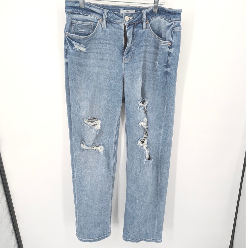 Light Blue Distressed Straight Leg Jeans - Women